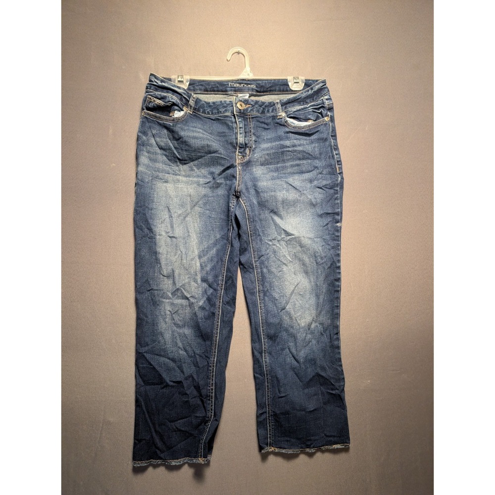 Maurices Jeans Womens 9x10 Blue Denim Cotton Stretch Frayed Hem Straight Leg